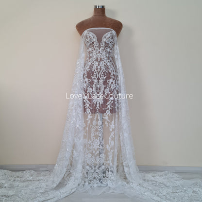 wedding lace in off-white color, b ridal, flower geometrical bridal lace Fabric by meter, wedded gifting, weds gift, brida l, LL-1444