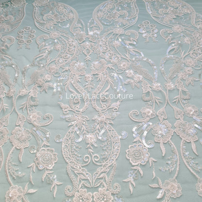 wedding lace in off-white color, b ridal, flower geometrical bridal lace Fabric by meter, wedded gifting, weds gift, brida l, LL-1444