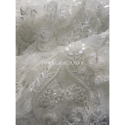 wedding lace in off-white color, b ridal, flower geometrical bridal lace Fabric by meter, wedded gifting, weds gift, brida l, LL-1444