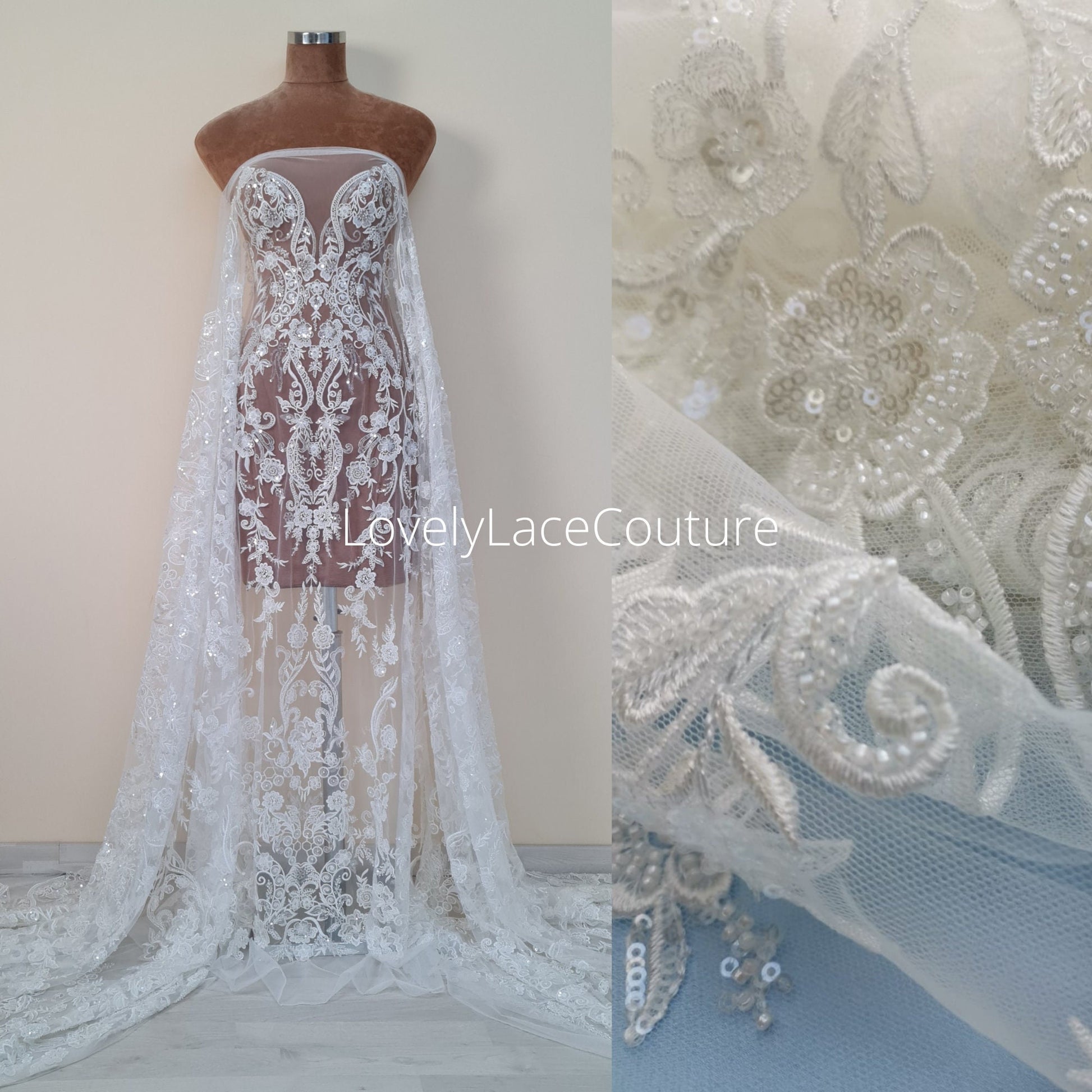 wedding lace in off-white color, b ridal, flower geometrical bridal lace Fabric by meter, wedded gifting, weds gift, brida l, LL-1444