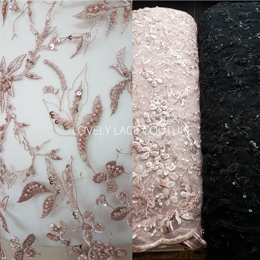 lace fabric in old rose or black color