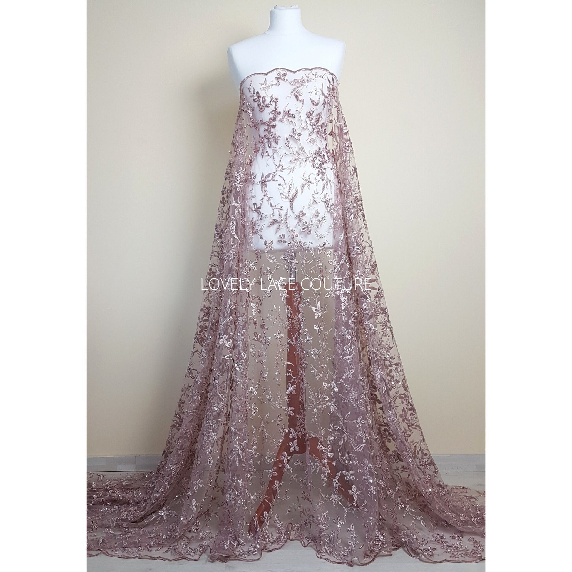 Beautiful Lace fabric with flower desgin, Colored bridal lace, Lace Fabric in lovely rosé LL-1333 or dramatic black color LL-1336