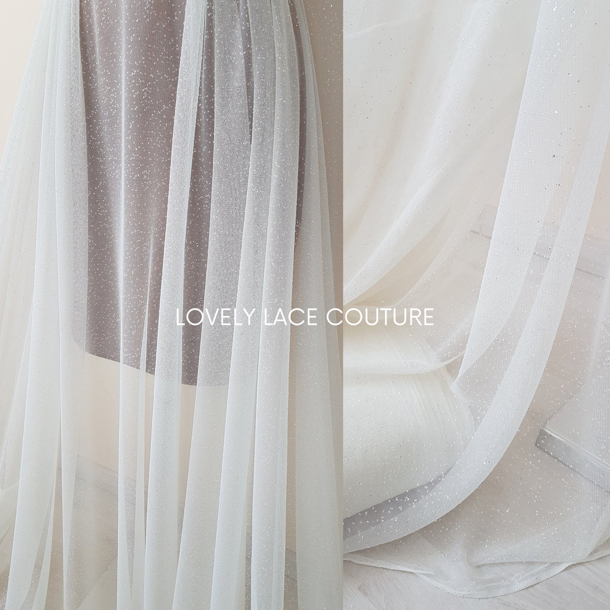Very soft glitter tulle fabric in off-white or ivory, sparkling tulle for bridal veils or wedding dresses, mesh fabric, veil tulle LL-1462