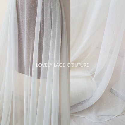 Very soft glitter tulle fabric in off-white or ivory, sparkling tulle for bridal veils or wedding dresses, mesh fabric, veil tulle LL-1462
