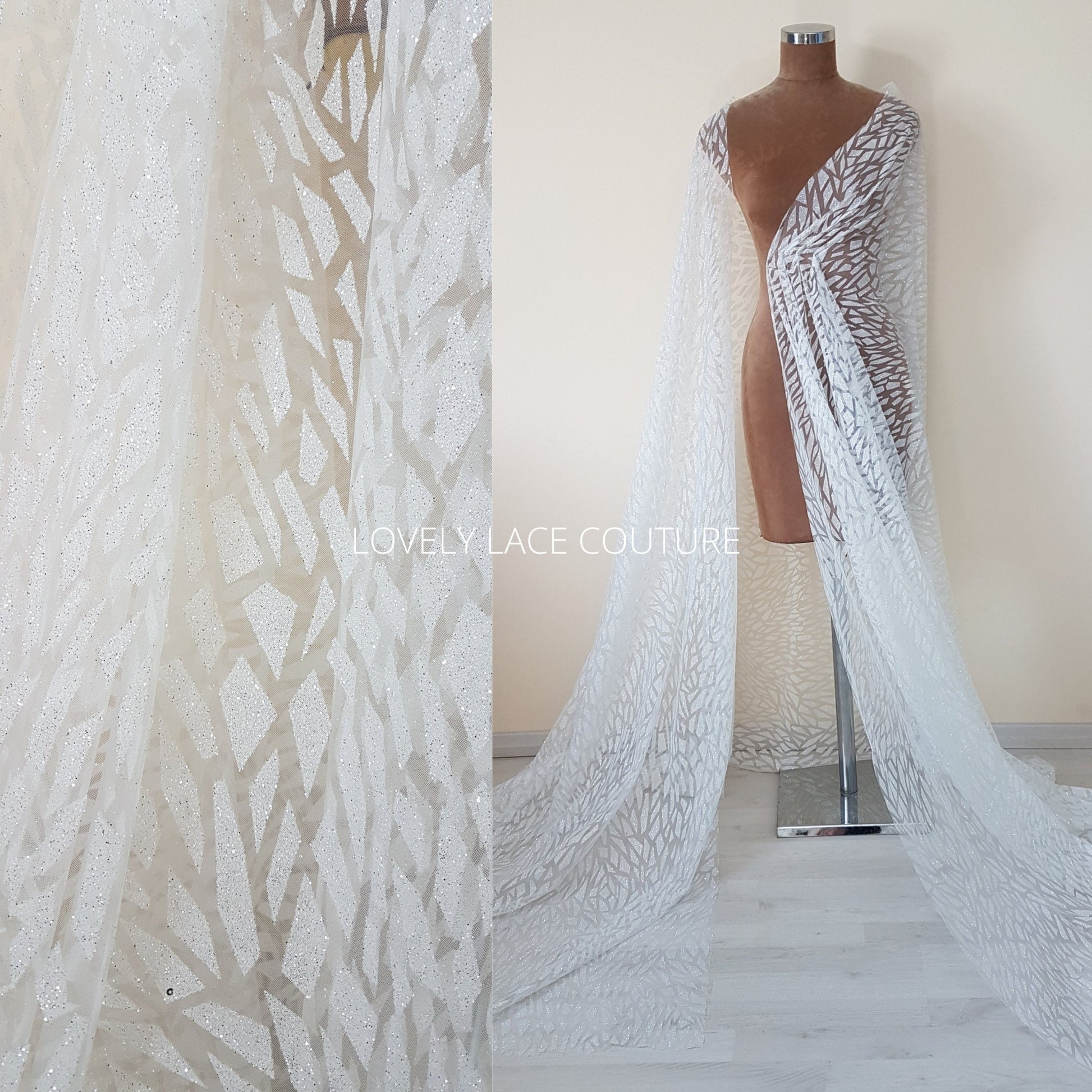 Gorgeous modern glitter tulle design, glitter fabric in color white LL- 1466-1 or nude LL-1466-2, net fabric with abstract design