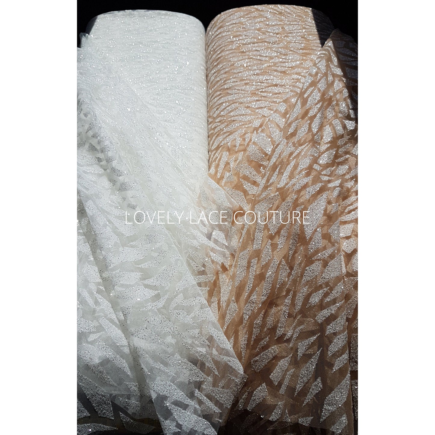 Gorgeous modern glitter tulle design, glitter fabric in color white LL- 1466-1 or nude LL-1466-2, net fabric with abstract design