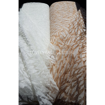 Gorgeous modern glitter tulle design, glitter fabric in color white LL- 1466-1 or nude LL-1466-2, net fabric with abstract design