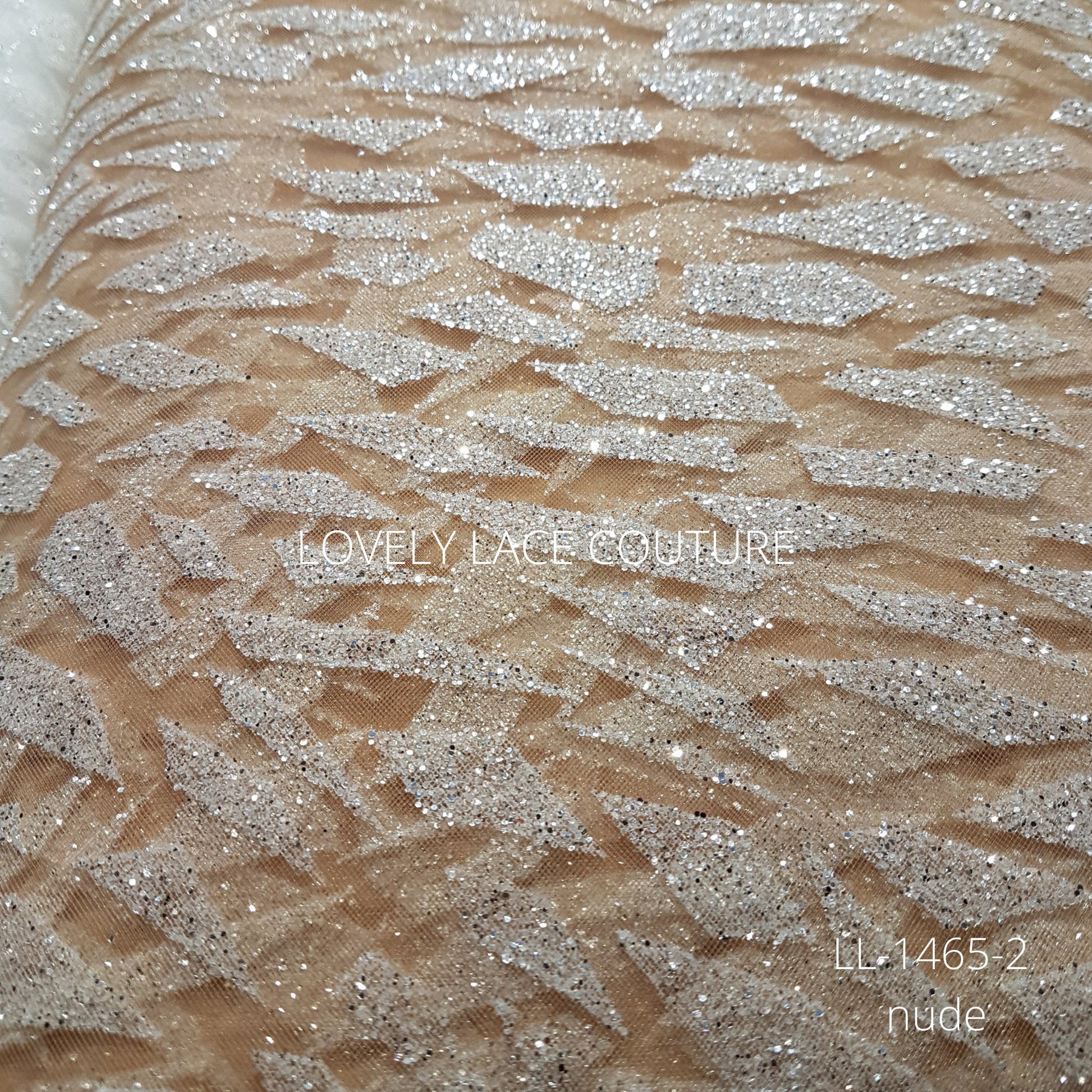 Gorgeous modern glitter tulle design, glitter fabric in color white LL- 1466-1 or nude LL-1466-2, net fabric with abstract design