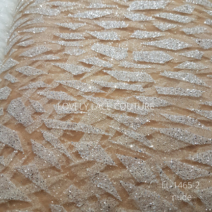 Gorgeous modern glitter tulle design, glitter fabric in color white LL- 1466-1 or nude LL-1466-2, net fabric with abstract design