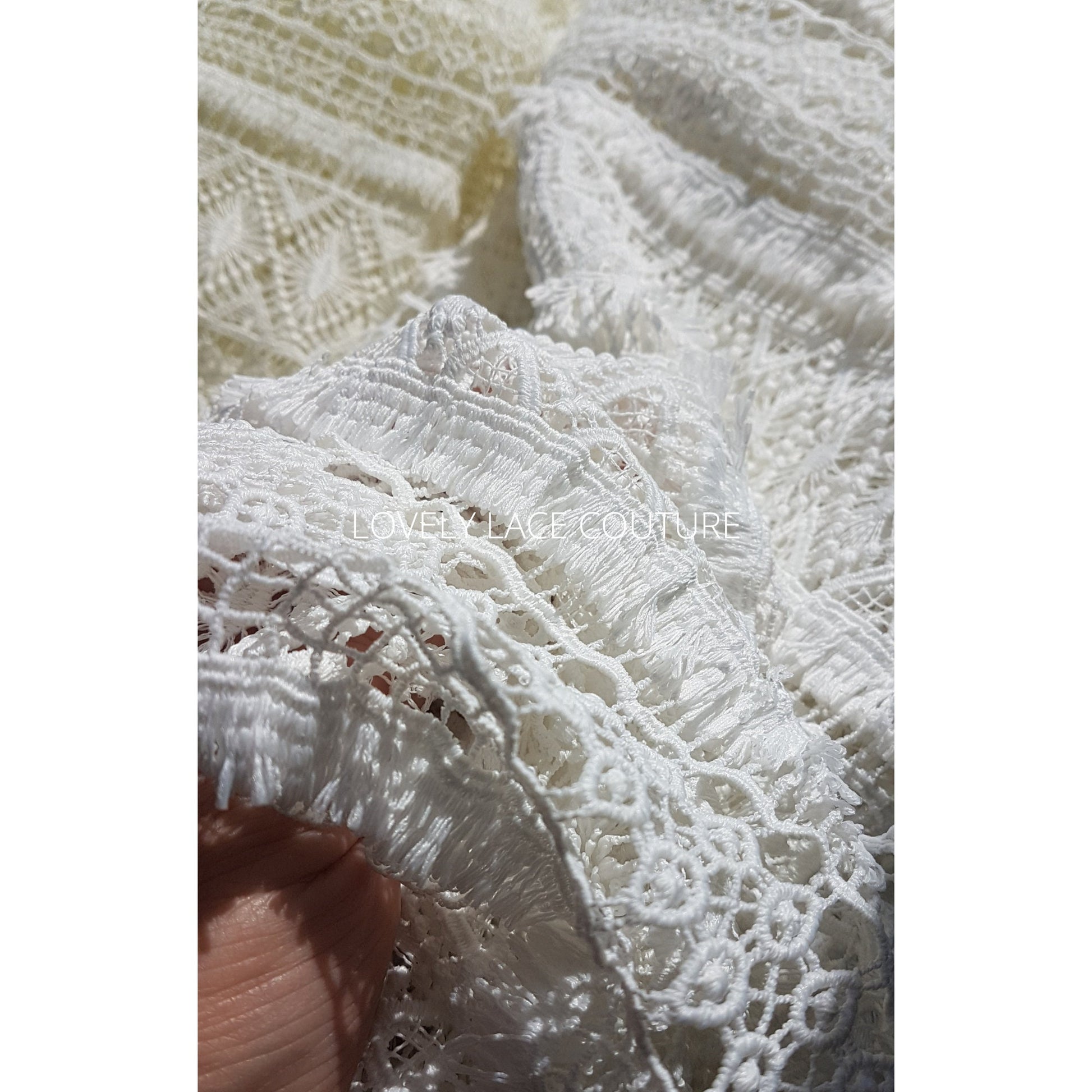 Gorgeous boho lace fabric, soft guipure lace in off-white LL-1460 or ivory LL-1461, Crochet Lace for bridal and wedding dresses