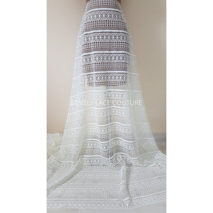 Gorgeous boho lace fabric, soft guipure lace in off-white LL-1460 or ivory LL-1461, Crochet Lace for bridal and wedding dresses