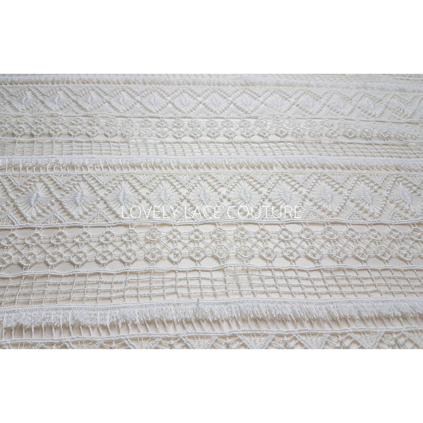 Gorgeous boho lace fabric, soft guipure lace in off-white LL-1460 or ivory LL-1461, Crochet Lace for bridal and wedding dresses