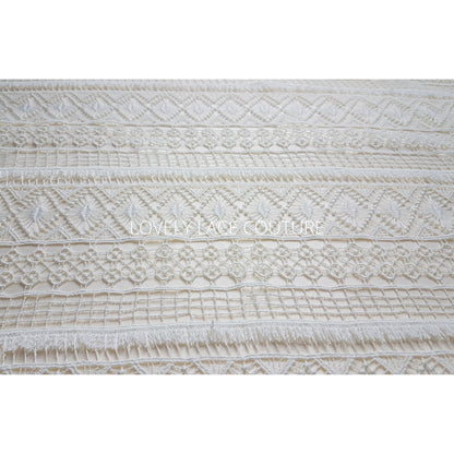 Gorgeous boho lace fabric, soft guipure lace in off-white LL-1460 or ivory LL-1461, Crochet Lace for bridal and wedding dresses