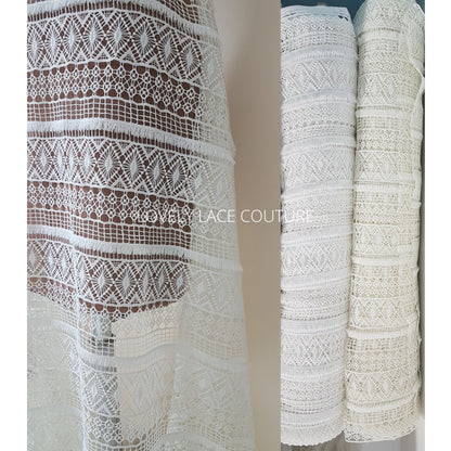 Gorgeous boho lace fabric, soft guipure lace in off-white LL-1460 or ivory LL-1461, Crochet Lace for bridal and wedding dresses