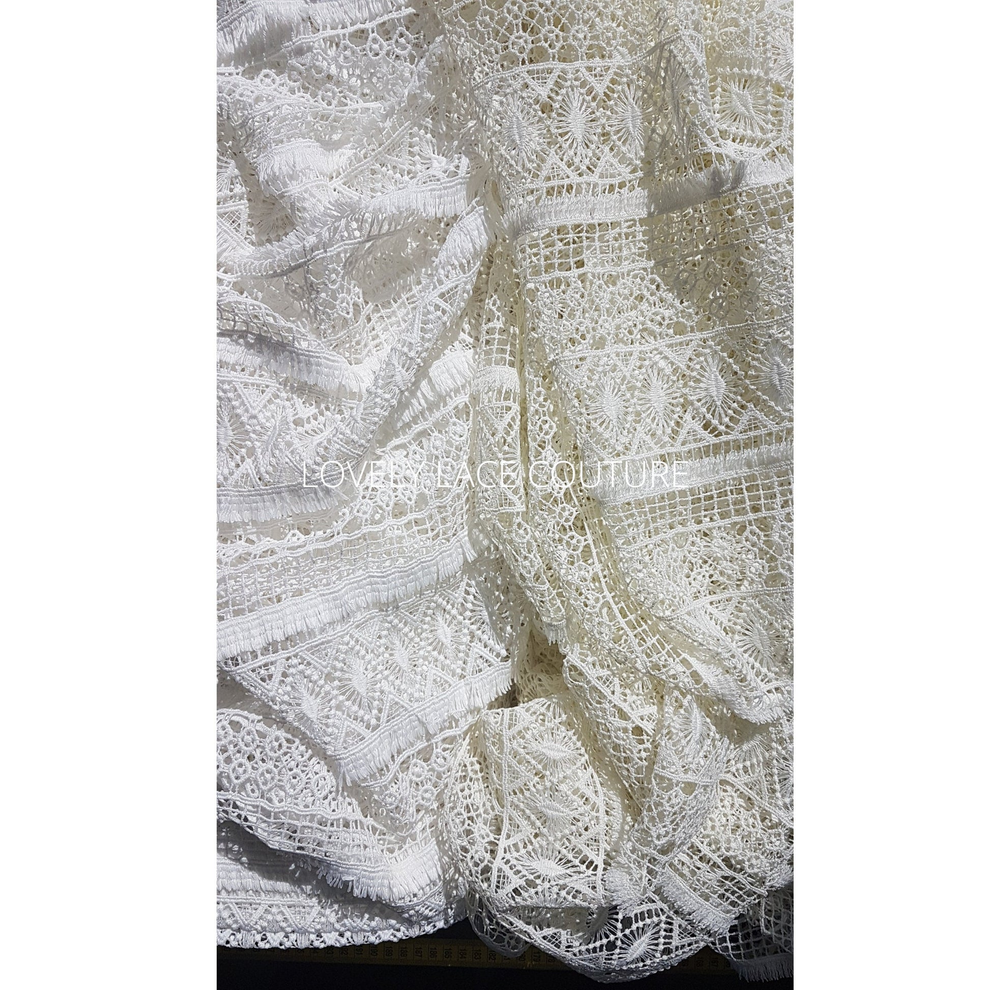 Gorgeous boho lace fabric, soft guipure lace in off-white LL-1460 or ivory LL-1461, Crochet Lace for bridal and wedding dresses