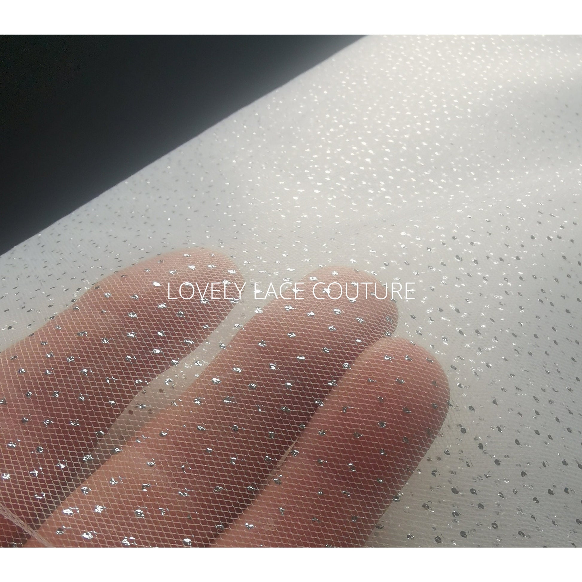 Beautiful soft glitter tulle in white, sparkling tulle for bridal veils and wedding dresses, mesh fabric, tulle fabric, veil tulle LL-1309