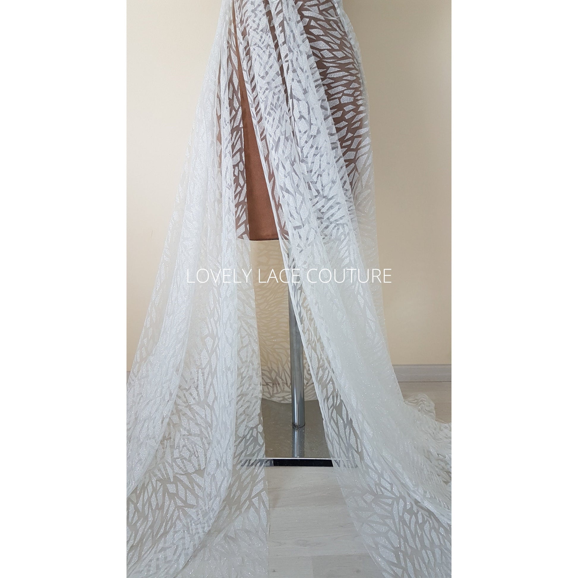 Gorgeous modern glitter tulle design, glitter fabric in color white LL- 1466-1 or nude LL-1466-2, net fabric with abstract design