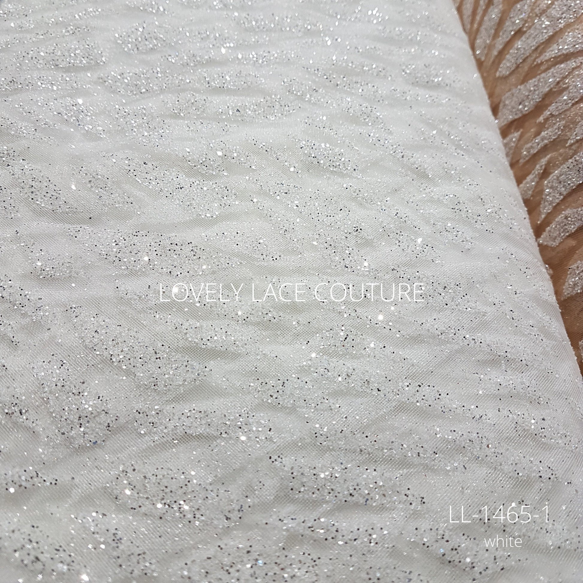 Gorgeous modern glitter tulle design, glitter fabric in color white LL- 1466-1 or nude LL-1466-2, net fabric with abstract design
