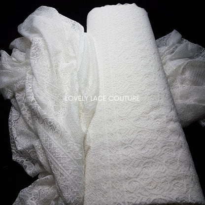 Lovely boho lace fabric with very soft handfeeling, in off-white color, for bridal and wedding dresses, Chantilly lace per meter, LL-1467
