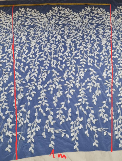 Beautiful white lace fabric with leaf design and transparent sequins, wedding lace, bridal lace, embellished tulle fabric LL-1101