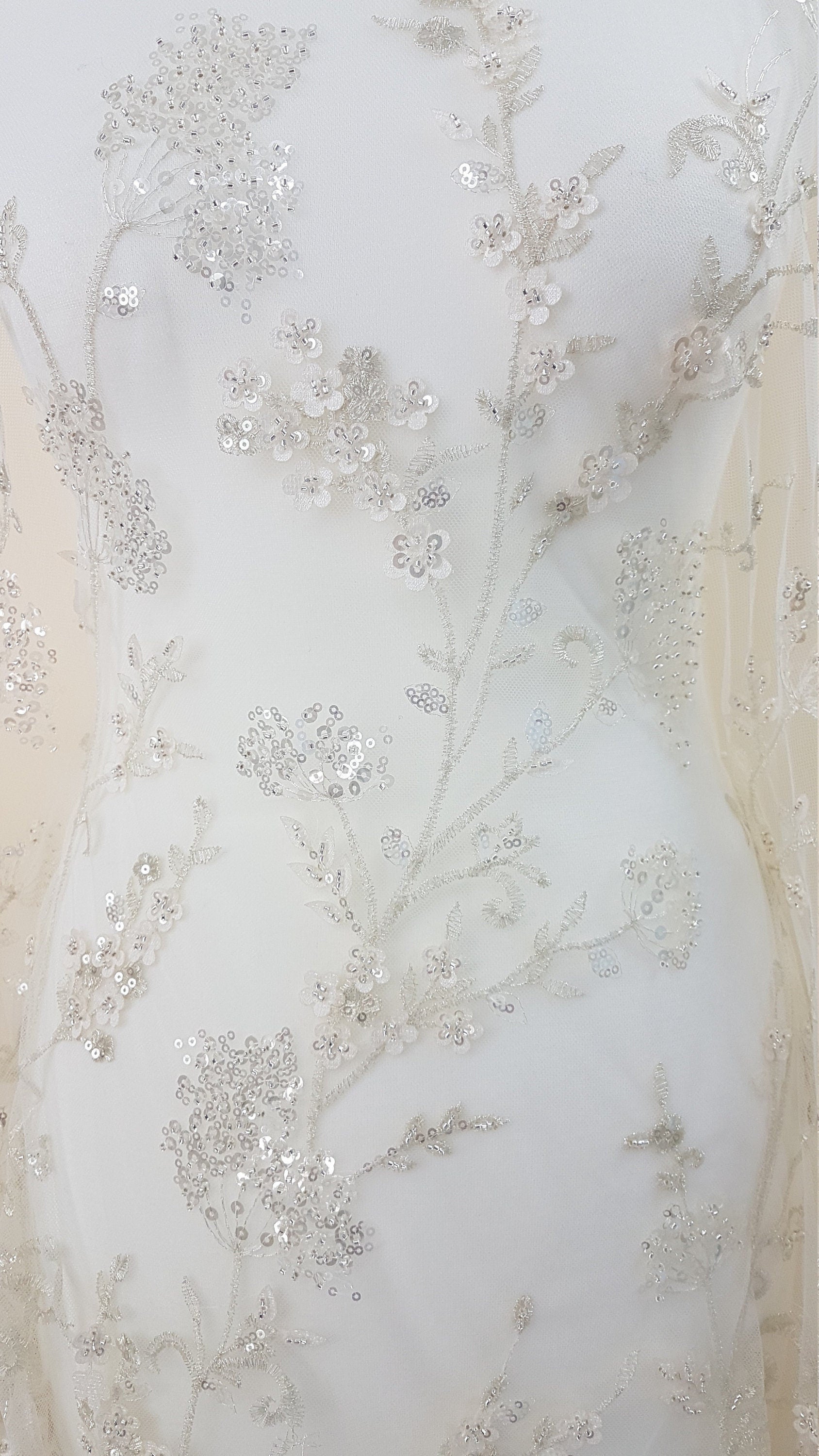 Gorgeous sparkling flower lace with beads and transparent sequins, wedding lace fabric, bridal lace, embroidery lace LL-1168