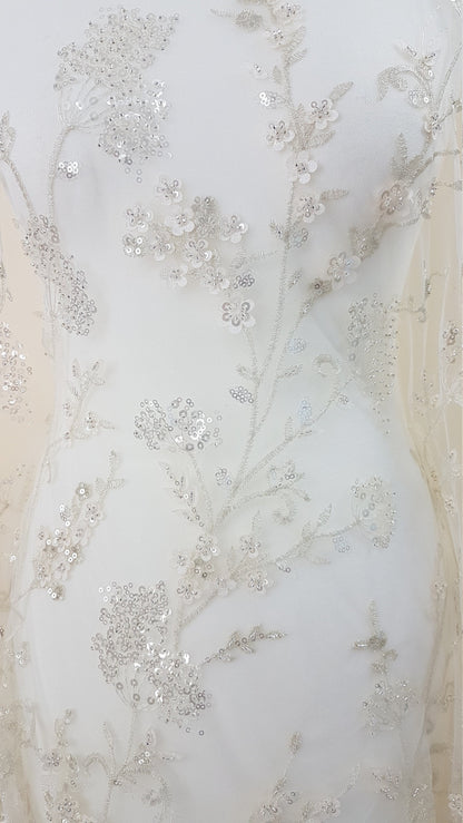 Gorgeous sparkling flower lace with beads and transparent sequins, wedding lace fabric, bridal lace, embroidery lace LL-1168