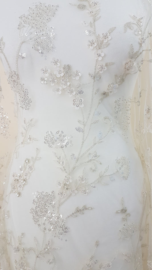 Gorgeous sparkling flower lace with beads and transparent sequins, wedding lace fabric, bridal lace, embroidery lace LL-1168