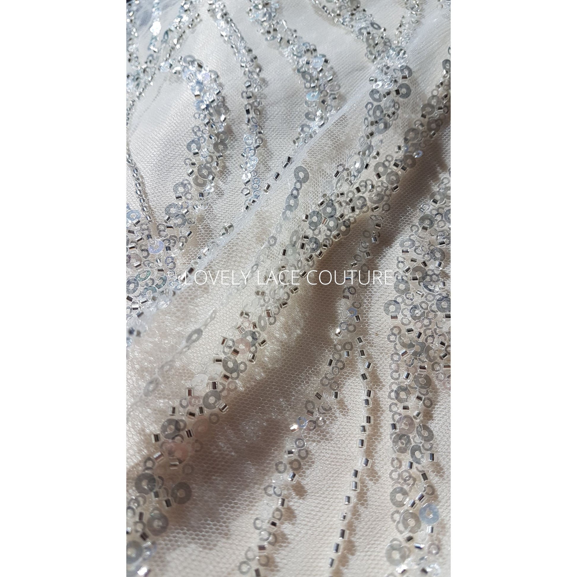 Abstrakte Brautspitze mit Perlen und Pailletten, Couture Spitze, Braut und Hochzeitspitze in off-white LL-1473 und turqouise LL-1474