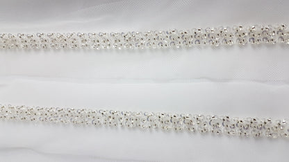 Beaded lace trim in white color, bridal lace trim with beads, Ribbon Lace for bridal or wedding dresses, 140cm length, 1,2cm wide, LL-1480