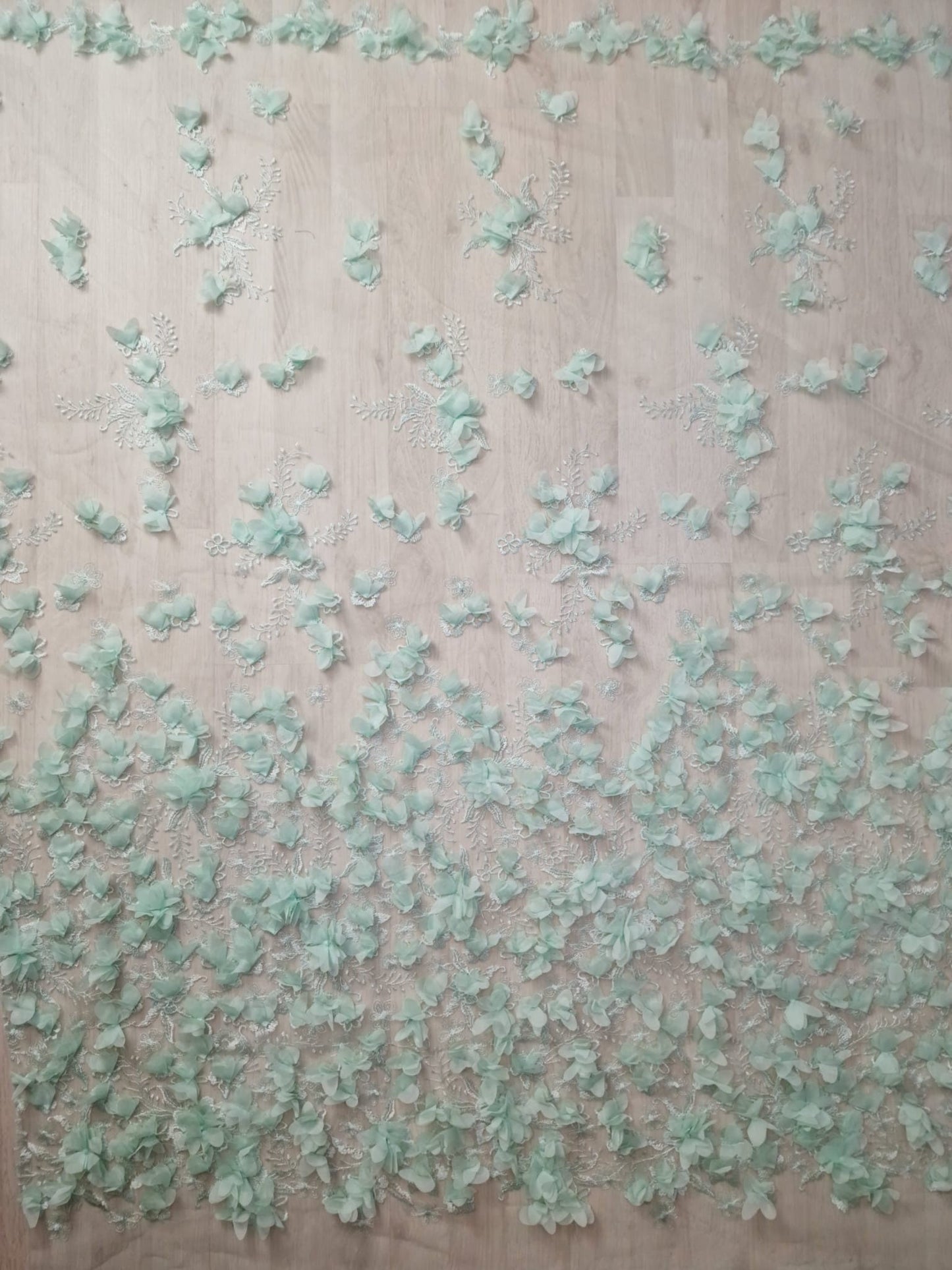LL-1452, soft bridal lace fabric with big 3d flowers in mint color