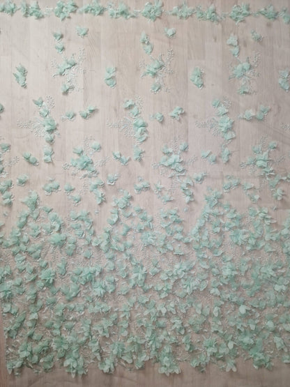LL-1452, soft bridal lace fabric with big 3d flowers in mint color
