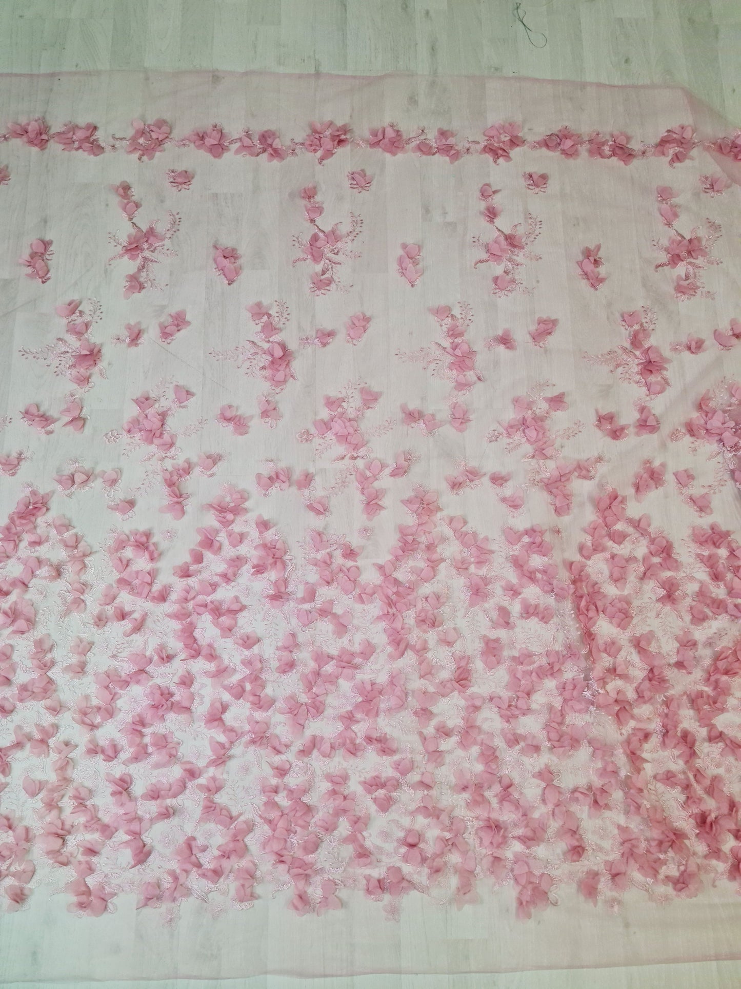 LL-1455, Lovely bridal lace fabric with big 3d flowers in pink color