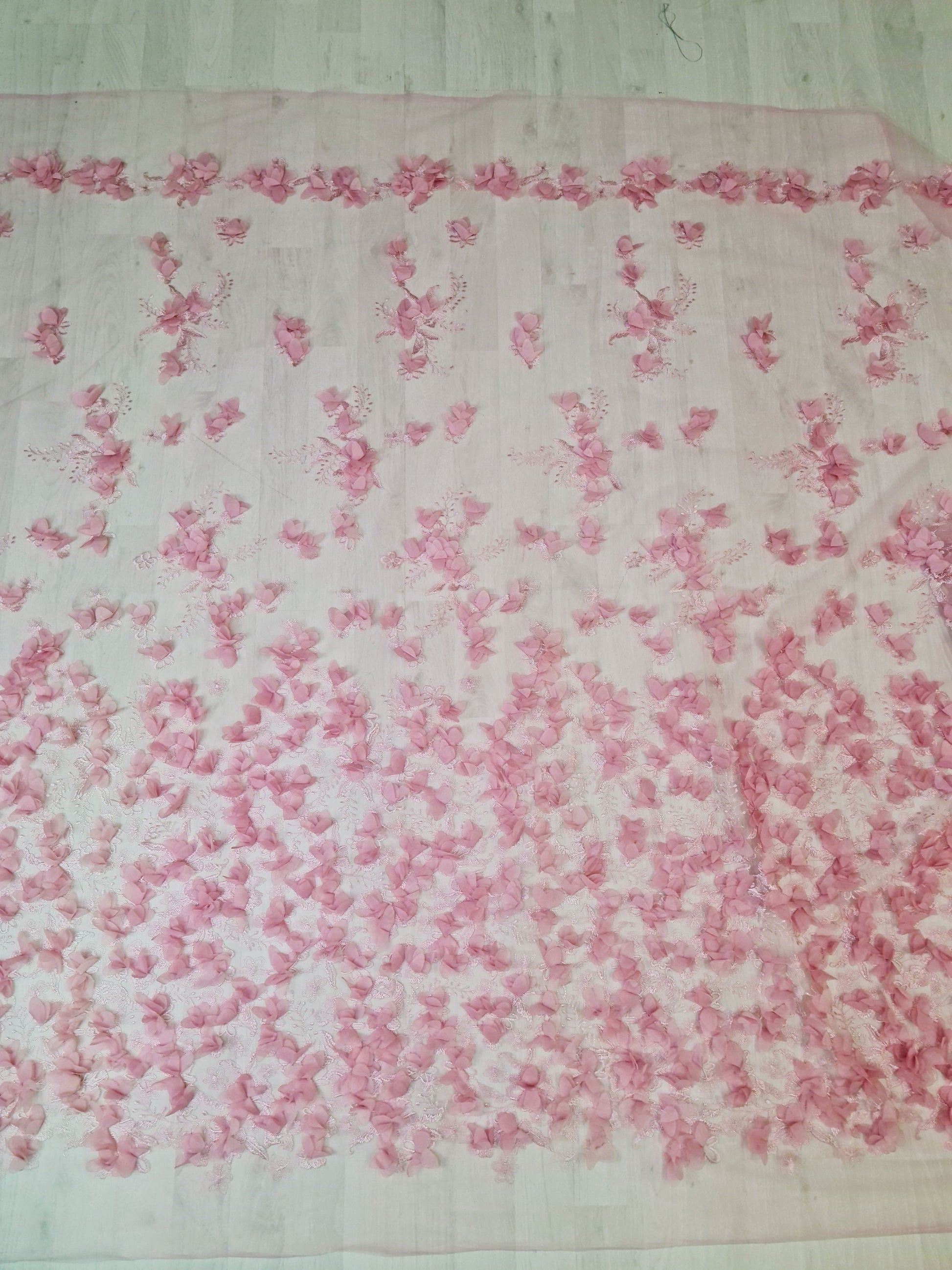 LL-1455, Lovely bridal lace fabric with big 3d flowers in pink color