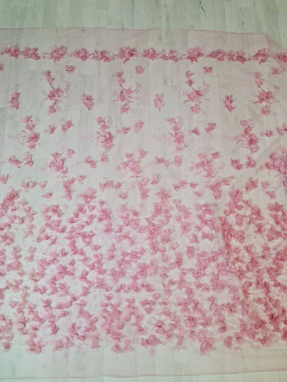 LL-1455, Lovely bridal lace fabric with big 3d flowers in pink color