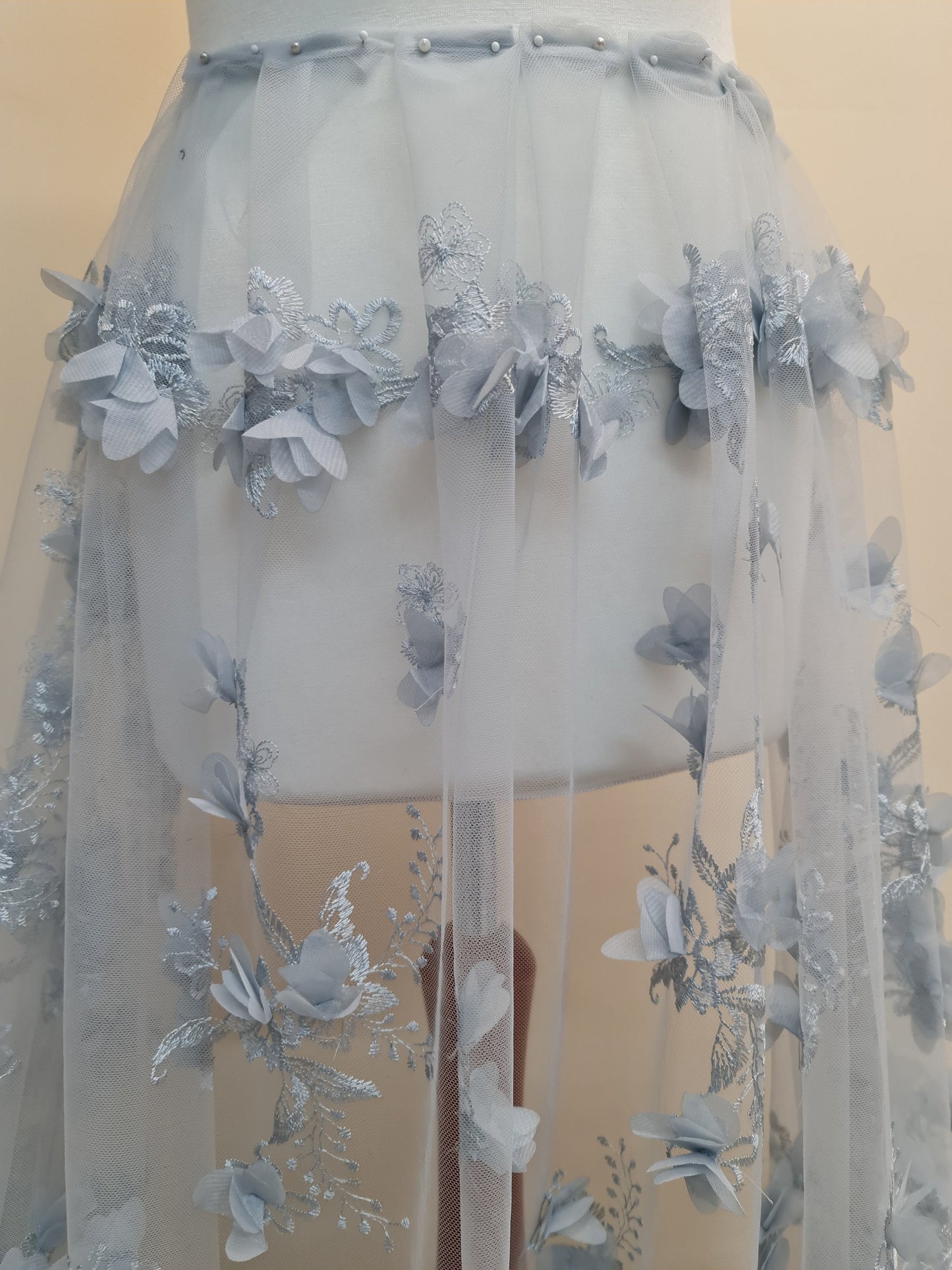 LL-1454, soft 3d lace fabric in grey-blue color