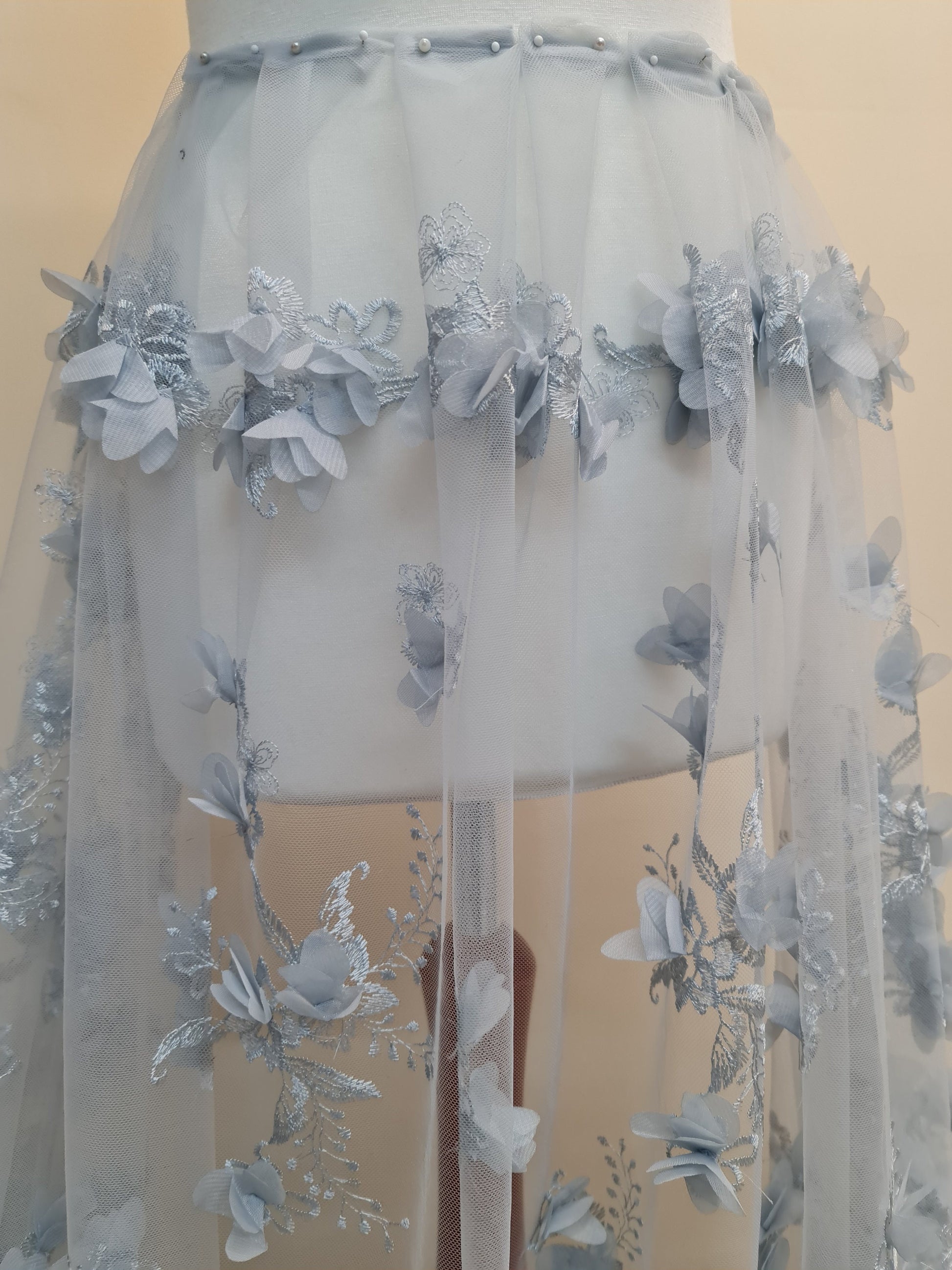LL-1454, soft 3d lace fabric in grey-blue color