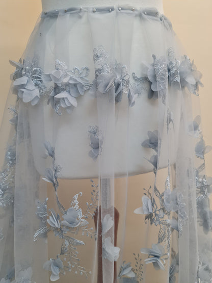 LL-1454, soft 3d lace fabric in grey-blue color