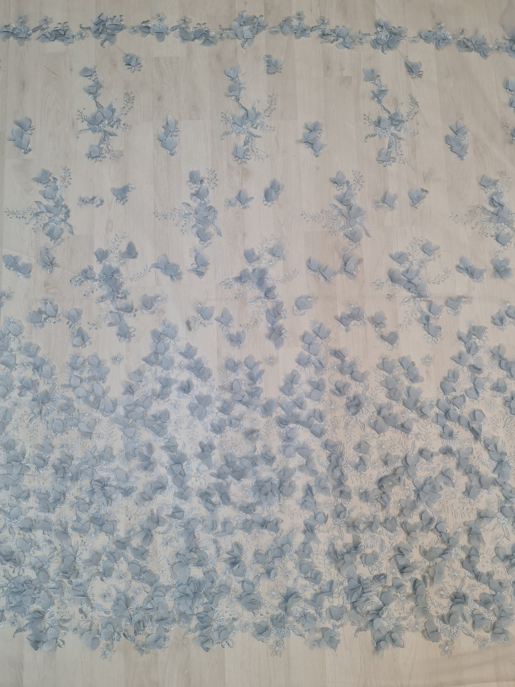 LL-1454, soft 3d lace fabric in grey-blue color