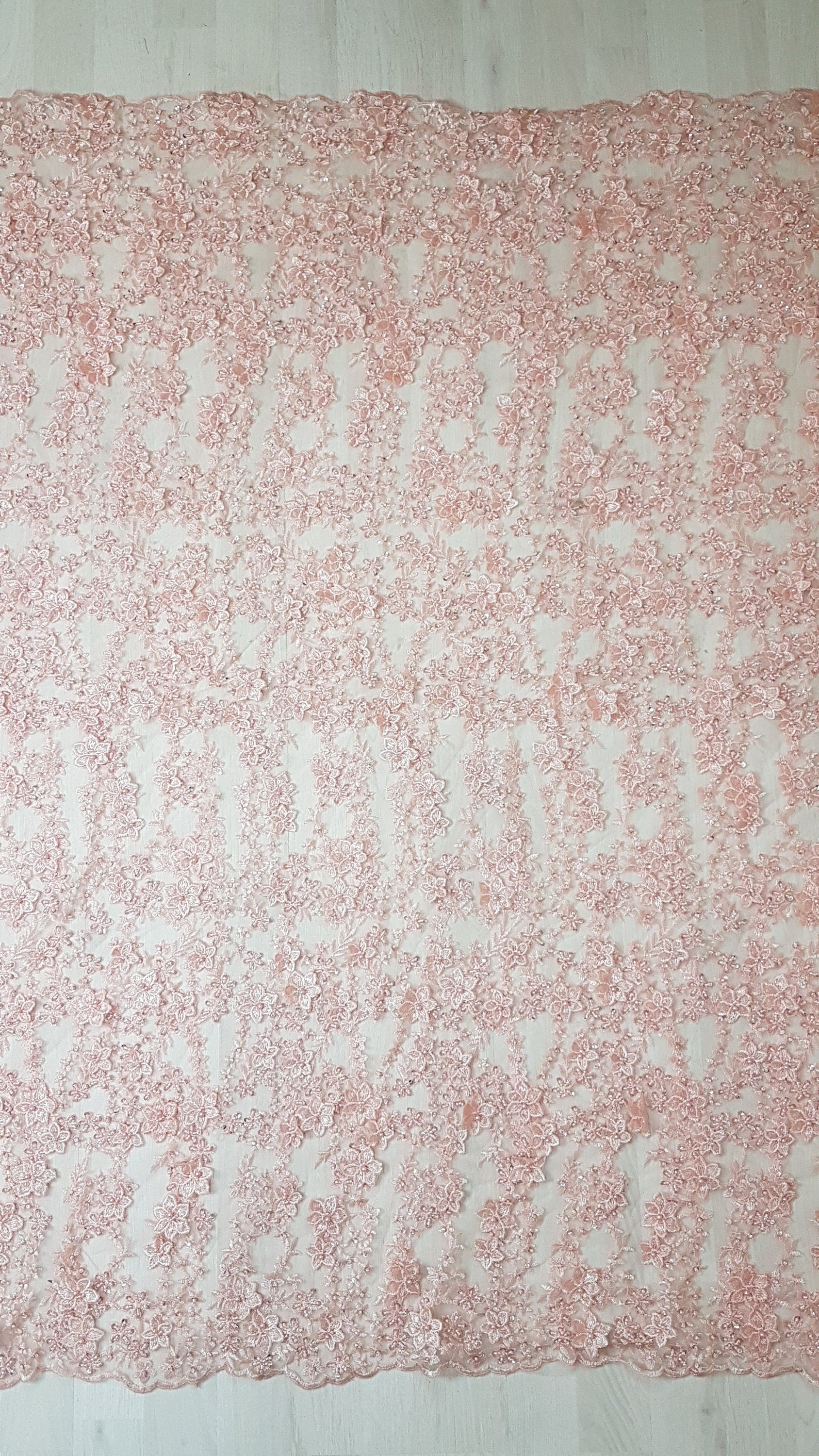 Gorgeous Lace fabric with 3D-Flowers in lovely rosé color, allover design, fabric per metre, LL-1331