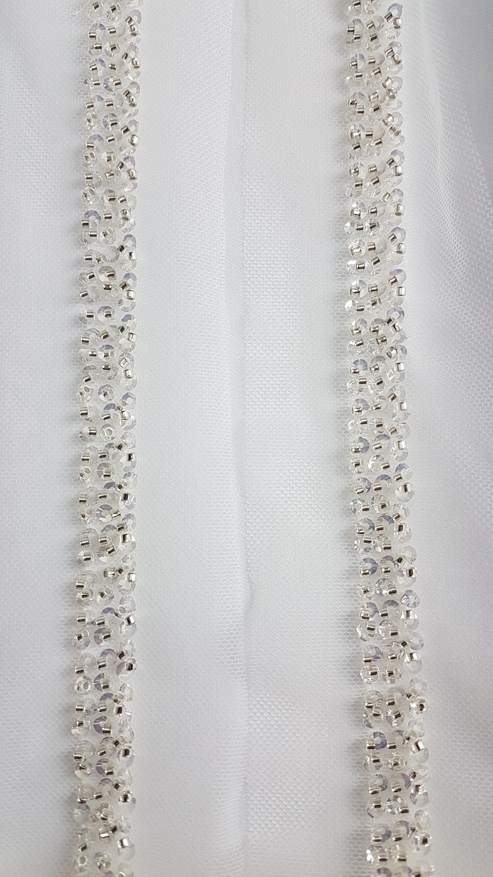 Beaded lace trim in white color, bridal lace trim with beads, Ribbon Lace for bridal or wedding dresses, 140cm length, 1,2cm wide, LL-1480
