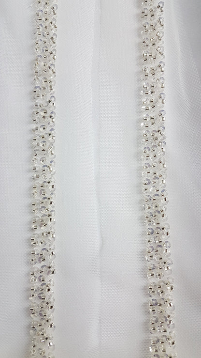 Beaded lace trim in white color, bridal lace trim with beads, Ribbon Lace for bridal or wedding dresses, 140cm length, 1,2cm wide, LL-1480