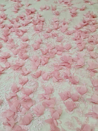 LL-1455, Lovely bridal lace fabric with big 3d flowers in pink color