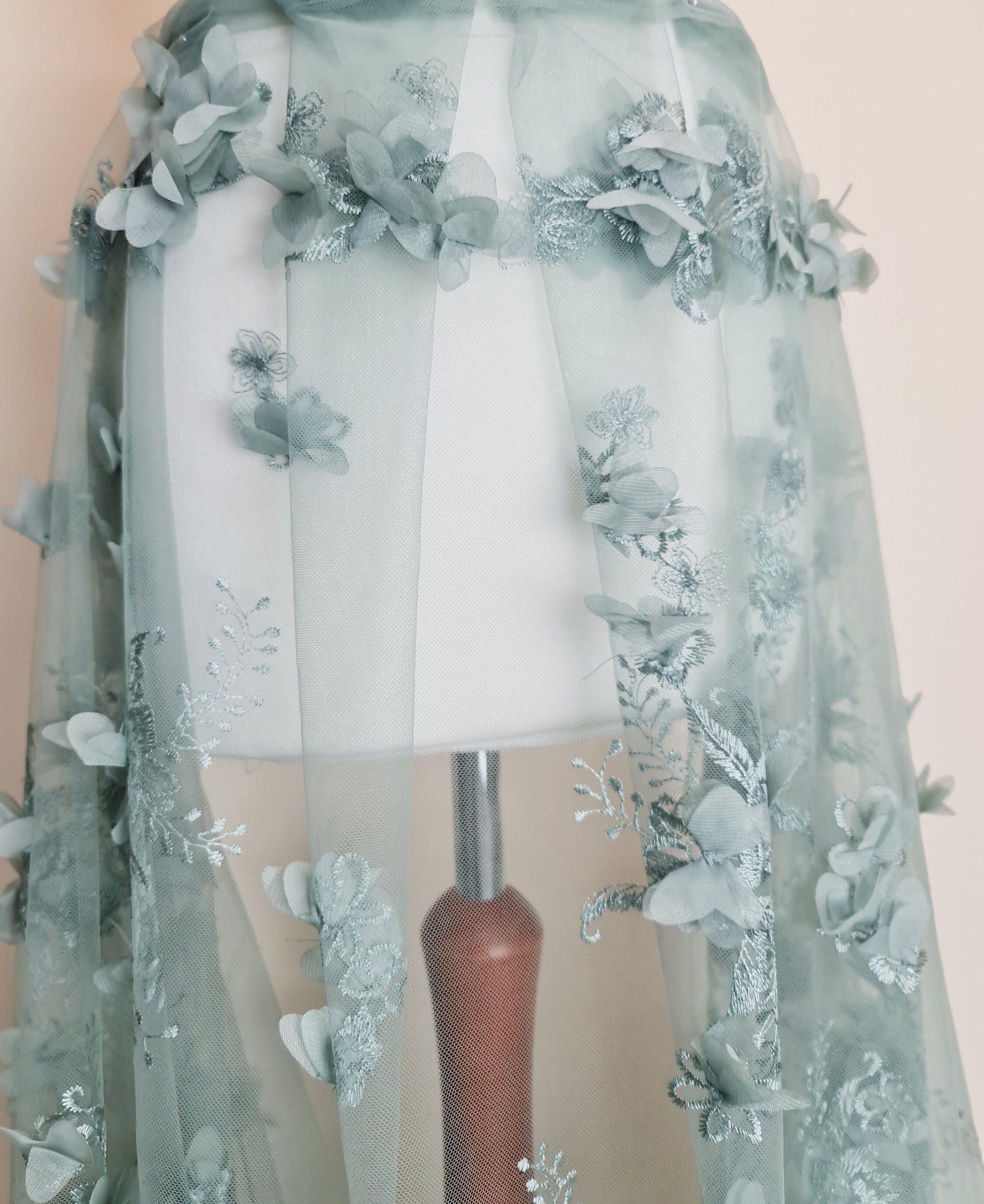 LL - 1453, Beautiful lace fabric with big 3d flowers in sage green color