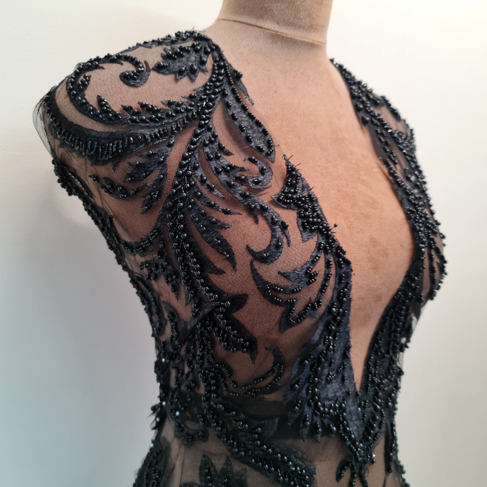 closer picture from ornamental black lace fabric