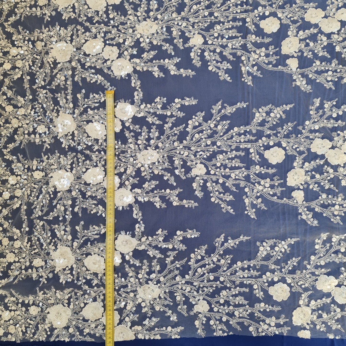 LL-1306, lovely beaded bridal lace fabric with flower design in off-white color