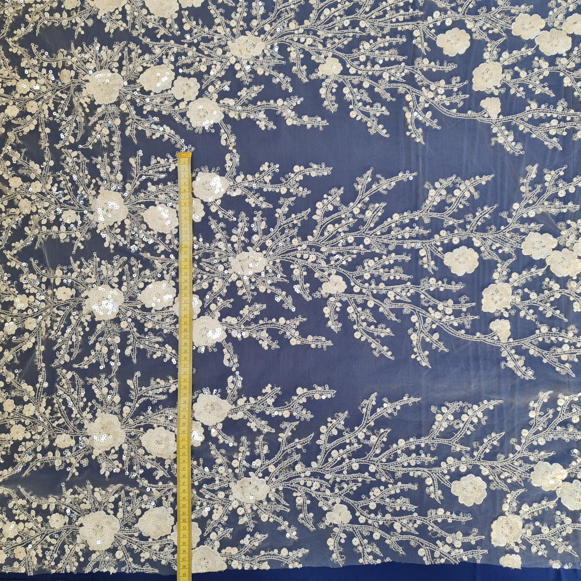 LL-1306, lovely beaded bridal lace fabric with flower design in off-white color