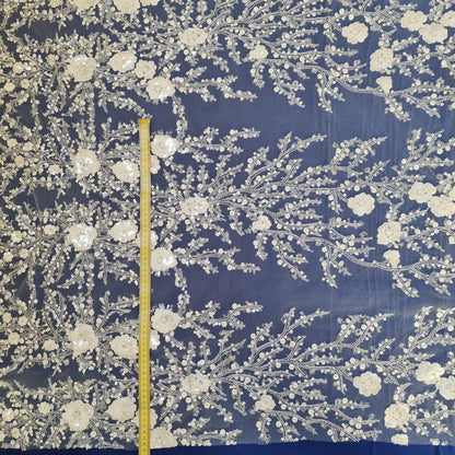 LL-1306, lovely beaded bridal lace fabric with flower design in off-white color