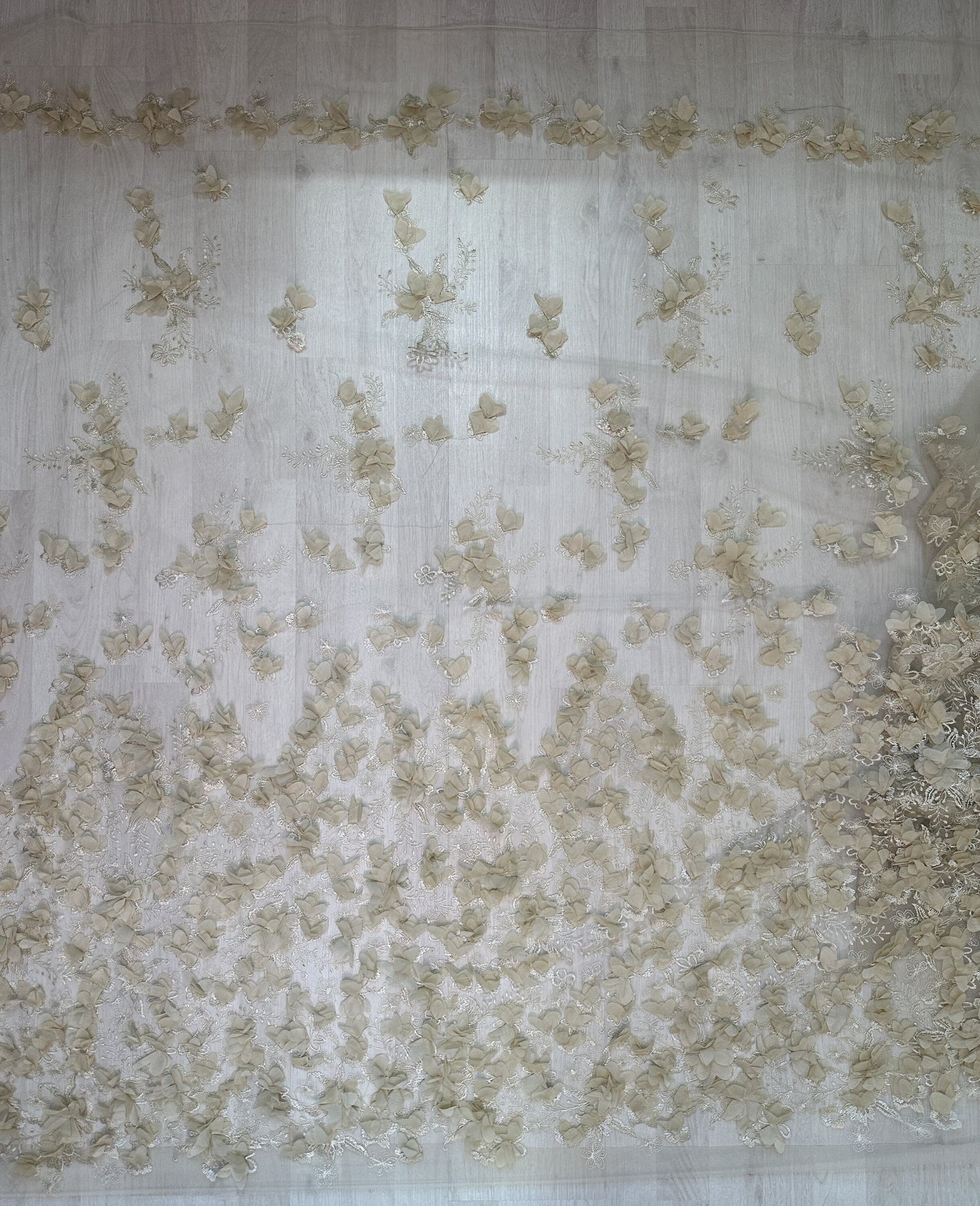 LL-1451, Lovely bridal lace fabric with big 3d flowers in beige color