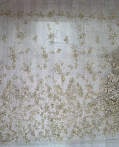 LL-1451, Lovely bridal lace fabric with big 3d flowers in beige color