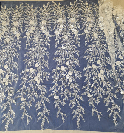 LL-1306, lovely beaded bridal lace fabric with flower design in off-white color